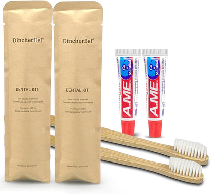 Bamboo Toothbrushes Kit Bulk, Disposable Toothbrushes with Toothpaste(6g), Individually Wrapped Toiletries Amenities for Hotel, Airbnb, Homeless, Shelter, Camping and Travel (100 Pack)