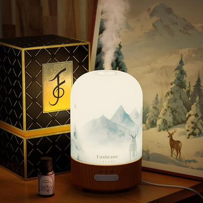 Essential Oil Diffuser Hand Blown Glass, 100ml Small Aromatherapy Diffuser, Auto Shut-Off Function, Ultrasonic Diffusers for Essential Oils, Cool Mist Humidifier with Warm White Lights (Lavender)