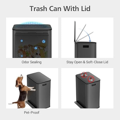 GarveeHome 60 L/16 gal Kitchen Trash Can,2×8 gal Pedal Trash Bin with Removable Baskets,Stainless Steel Garbage Can for Kitchen Office Restaurant School Hospital