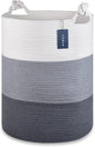 COMSE Laundry Hamper, Extra Large 15.7"x 21.7", Cotton Rope Basket, Portable, White & Light Gray & Dark Gray