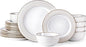 GBHOME Ceramic Dinnerware Sets,18 pcs Embossed Elegant Stoneware Plates and Bowls Sets, Housewarming Wedding Gift | Dishwasher & Microwave Safe | Dishes Set Service for 6