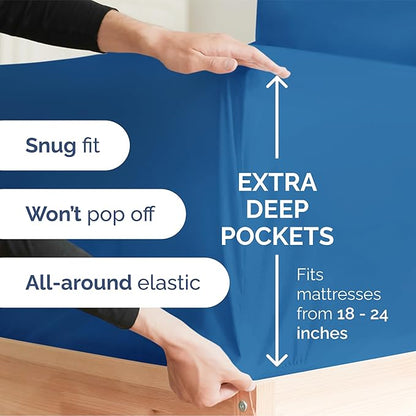 Extra Deep Pocket Full Sheets - 4 Piece Breathable & Cooling Bed Sheets - Hotel Luxury Bed Sheet Set - Soft, Wrinkle Free & Comfy - Easily Fits Extra Deep Mattresses - Deep Pocket Royal Blue Sheets