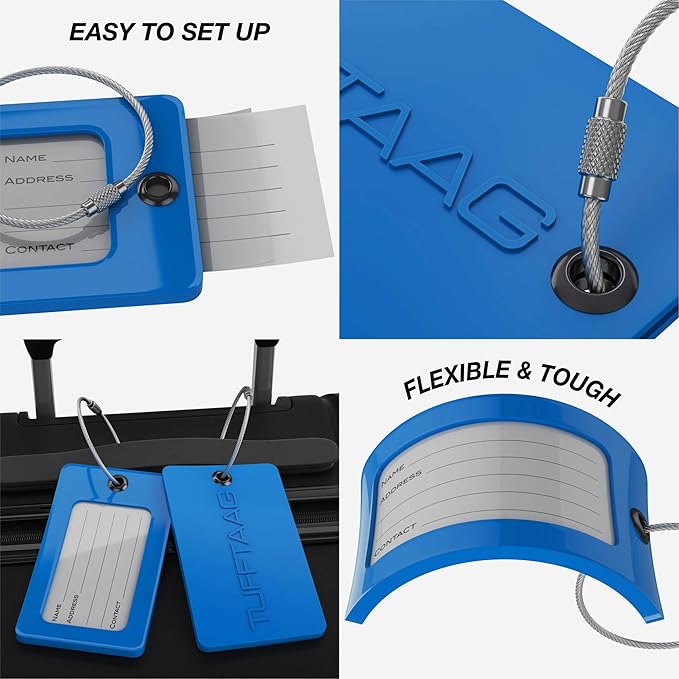 Luggage Tags Business Card Holder by TUFFTAAG - Durable Travel ID Bag Tag, Secure & Flexible, Perfect for Suitcases, Backpacks, and Carry-Ons, Easy Identification