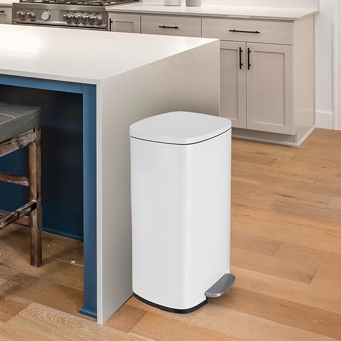 13.2 Gal Kitchen Trash Can, 50L Recycling or Garbage Bin, Brushed Stainless Steel Waste Basket, Soft&Quiet Close Dustbin, with Step-On Pedal, Removable Inner Bucket, for Home, Office, Living Room
