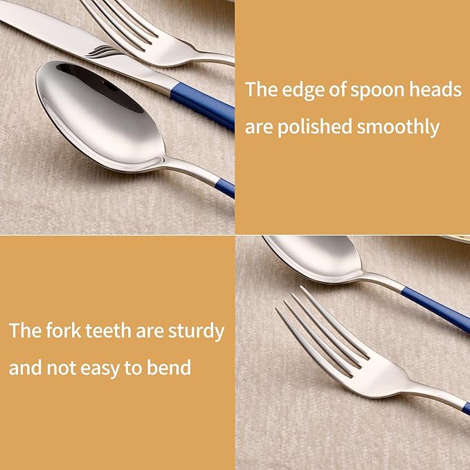 20-Piece Dark Blue Silverware Set 18/0 Stainless Steel Silverware Set Dark Blue Handle Cutlery Set Service for 4 Dinner Knives Forks Spoons Set Flatware Set Finish Dishwasher Safe