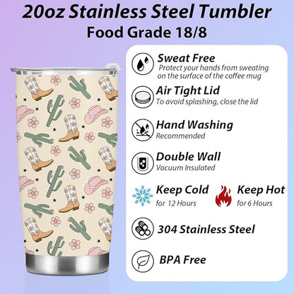 jeilink Western Tumbler, 20 oz Tumblers Insulated Coffee Mug With Lid, Stainless Steel Thermal Cup, Vacuum Water Bottle Travel Mug, Drinking Cups, Gifts for Women Men Girls Sisters Birthday Christmas