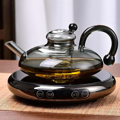 2026 Upgrade - 24 OZ Luxury Glass Teapot with Warmer,Automatic Electric Kettle with Tea Infuser,Teapot and Cup Set with Warmer,New Year Christmas Gift for Tea Lovers (Transparent set + 4 cups)