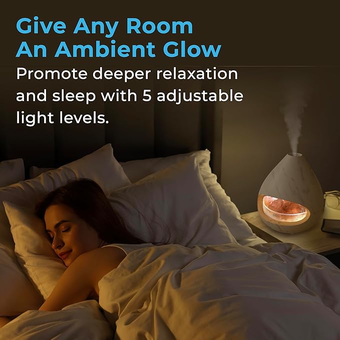 Pure Enrichment® PureGlow™ Crystal - 2-in-1 Himalayan Salt Lamp & Ultrasonic Essential Oil Diffuser, Original Salt Therapy Lamp, 100% Pure Himalayan Salt, Ambient Glow, 160 mL 16-Hour Tank (Marble)