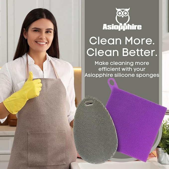 Silicone Dish Sponge Dish Scrubber (Oval and Square) - Dual-Sided, Food Grade Silicone Sponges for Dishes and Housecleaning 2-Pack