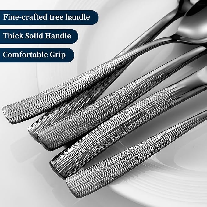 Black Hammered Silverware Set, Heavy Duty Flatware Set, 18/0 Stainless Steel