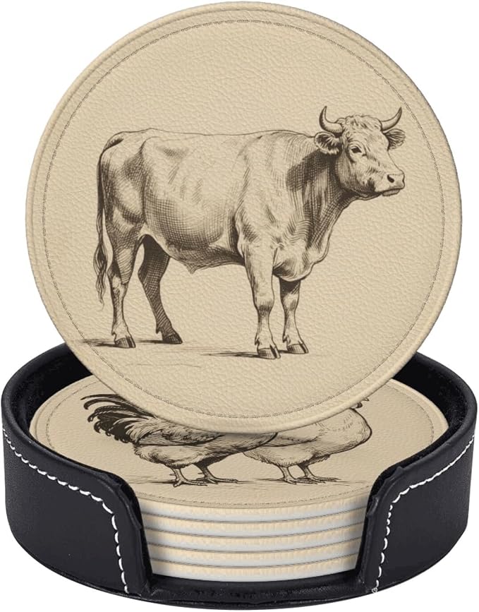 6 Pcs Farm Animals Drink Coasters