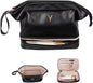 Travel Essentials for Friends Female Mom, Personalized Makeup Bag, Double Layer Cosmetic Bag with Makeup Brush Organizer, Waterproof, Large Capacity PU Leather Toiletry Bag Customized Gifts
