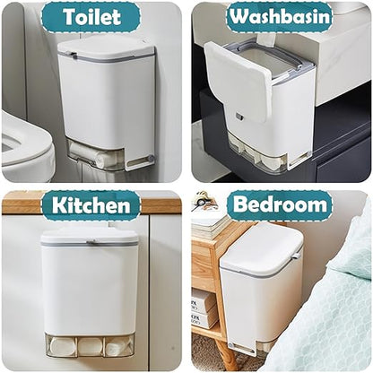 2.4 Gallon Compost Bin Hanging Trash Can with Lid Garbage Can Wall Mounted Trash Can with 3 Pack Disposable Bag for Kitchen,Cupboard, Bathroom, Under Sink,Counter Top (White)
