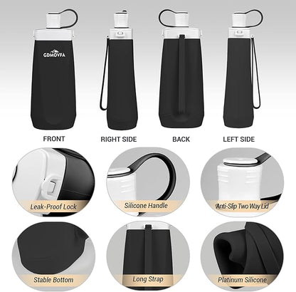 Collapsible Water Bottles,20oz Reusable Silicone Foldable Water Bottle,Portable Leak-proof Travel Water Bottle for Traveling Camping Hiking Cycling Yoga Sports Outdoor