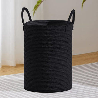 VIPOSCO Large Laundry Hamper, Tall Woven Rope Storage Basket for Blanket, Toys, Dirty Clothes in Living Room, Bathroom, Bedroom - 72L Black