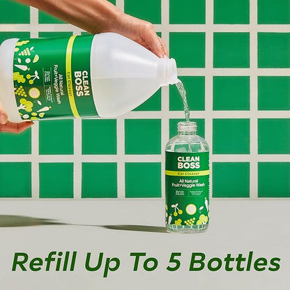CleanBoss Eat Cleaner Triple-Action Fruit + Veggie Wash Refill - 64 oz - Removes Harmful Residue - Keeps Produce Fresh Up to 5X Longer - Vegan, Gluten Free