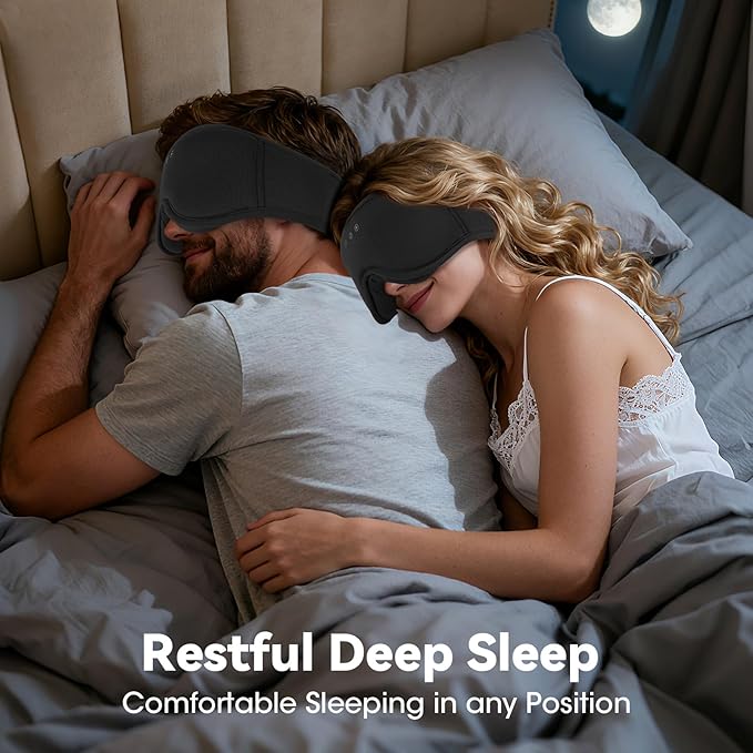 3D Bamboo Cotton Sleep Mask with Bluetooth 5.4 Headphone, Music Wireless Bluetooth Blackout Eye Mask for Side Sleepers, Earphones HD Speaker Microphone for Travel, Gifts for Women Men, Black