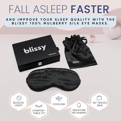 Blissy Silk Sleep Mask - Silk Eye Sleeping Mask for Women & Men for Total Blackout - Silk Eye Mask - 100% Pure Mulberry Silk, 22 Momme 6a Fibers - Blindfold Silk Sleep Mask Side Sleeper Eye Cover