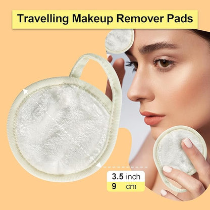 Nugilla 18 Packs Reusable Makeup Remover Pads with a Washable Laundry Bag, Resuable Microfiber Round Towel Skin Face Towels, Soft Makeup Remover Cloth, Fast Drying Washcloth (White)