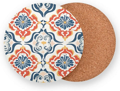 Seamless Asian Traditional Patterns Round Drink Coaster Set of 4 Heat Resistant