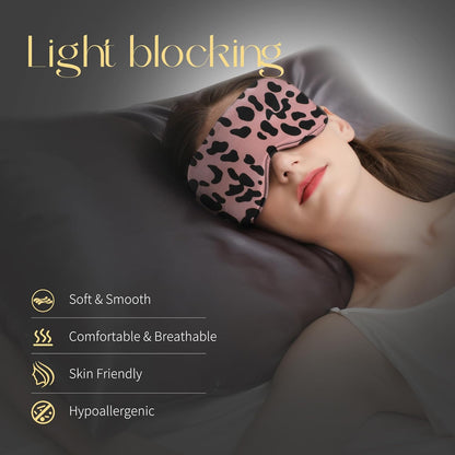 ZIMASILK Adjustable 100% 22 Momme Mulberry Silk Sleep Mask for Sleeping, Filled with Premium Mulberry Silk, Softest & Breathable Eye Sleeping Mask (Leopard - Black Pink)