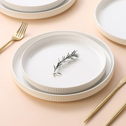 Dinnerware Sets, 24 Pieces Stoneware Plates and Bowls Set, Reactive Glaze Ceramic Dishes Set Scratch Resistant, Kitchen Dinner Set Dishwasher & Microwave Safe, Service for 8