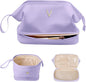 Bridesmaid Gifts for Women, Initial Makeup Bag, Personalized Double Layer Cosmetic Bag with Makeup Brush Organizer, Large Capacity PU Leather Travel Toiletry Bag, Personalized Teacher Gifts