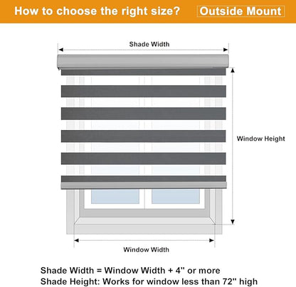 Persilux Cordless Zebra Blinds for Windows (46" W X 64" H, Grey) Free-Stop Windows Shades Dual Layer Light Control for Day and Night, Light Filtering Sheer Shades for Home, Easy to Install