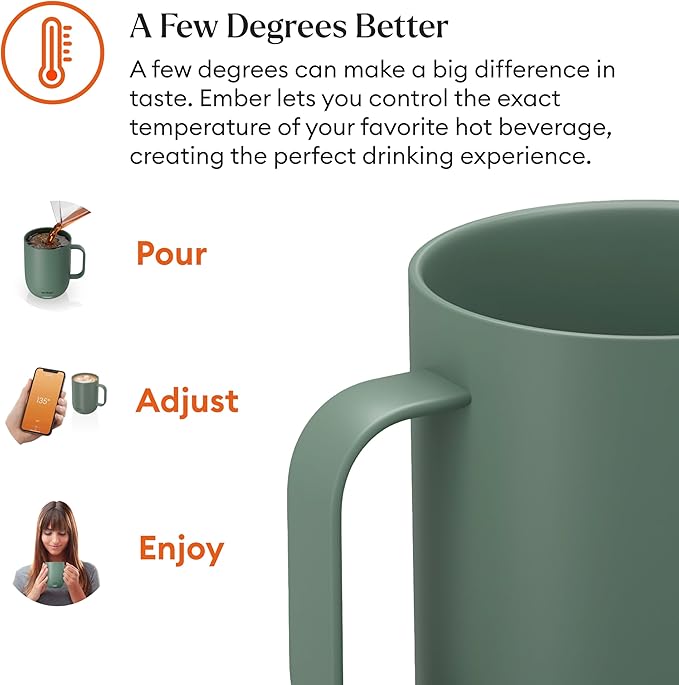 Ember Temperature Control 14oz Smart Mug 2, App-Controlled and Rechargeable Heated Coffee Cup Warmer with Intelligent LED Display, Sage Green.