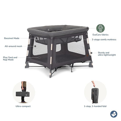Maxi-Cosi Swift Baby Playard with Mat, Baby Playpen, Play Yard with Bassinet, Portable Playpen for Babies and Toddlers, Classic Graphite
