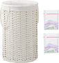 34.3 Gal (130 L) Large Laundry Hamper Laundry Basket Round Handwoven Wicker Laundry Baskets Rattan Laundry Basket with Removable Bag Handles 2 Mesh Bags for Living Room Bedroom White