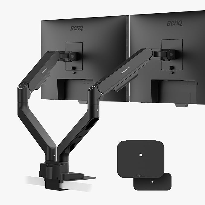 BenQ BDH01 Dual Monitor Arm -Gas Spring Monitor Stand for 2 Screens Up to 35'' & 44lbs, Heavy Duty, Quick Installation, No Sagging, Top Clamp and Grommet Base, Reinforcement Plate, VESA 75x75 &100x100