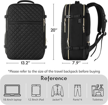 MOMUVO Large Travel Backpack Women, Flight Approved Carry On Backpack with 3 Packing Cubes, Water Resistant Anti-Theft Large School Bag Fit 18.4 Inch Laptop with USB Charging Port, Black