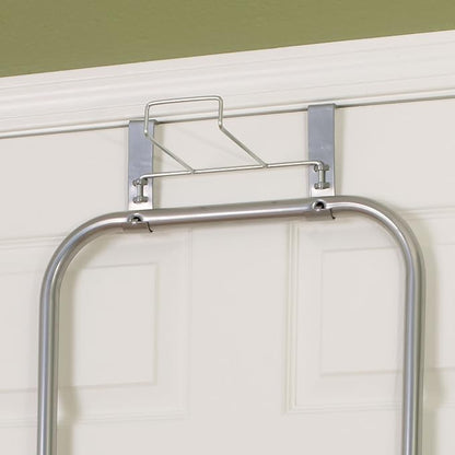 Household Essentials 144222 Over The Door Small Ironing Board with Iron Holder, Natural Cotton Cover Silver