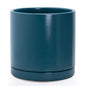 D'vine Dev 12 Inch Ceramic Planter Pot with Drainage Hole and Saucer, Indoor Cylinder Round Planter Pot, Teal, 94-O-F-9