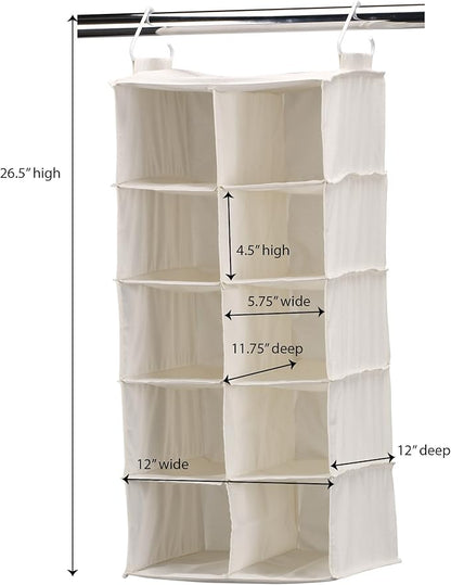 Household Essentials 311344 10 Pocket Hanging Shoe Storage Organizer for Closets | Natural Canvas