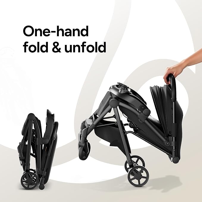 Mompush Lithe V2 Lightweight Travel Stroller, Compact Foldable Baby Stroller with Travel Bag, One-Hand Fold Stroller, Snack Tray, Mechanical Recline Seat, Airplane-Ready, UPF 50+ Canopy & Rain Cover