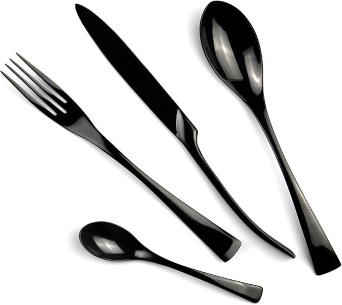 5-Piece 18/10 Stainless Steel Flatware Set Mirror Polishing Black, Serive for 1