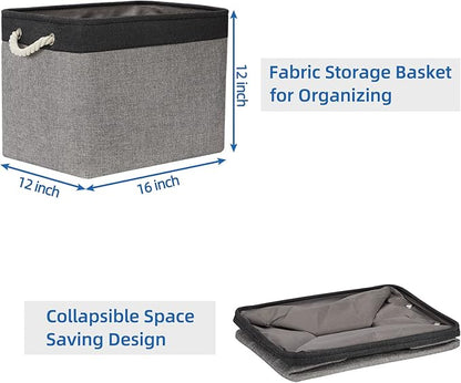 Temary Large Storage Baskets 2 Pack Cloth Basket for Shelves Collapsible Decorative Storage Organizer Baskets Canvas Storage Bins with Handles for Home(Grey&Black,16Lx12Wx12H Inches)