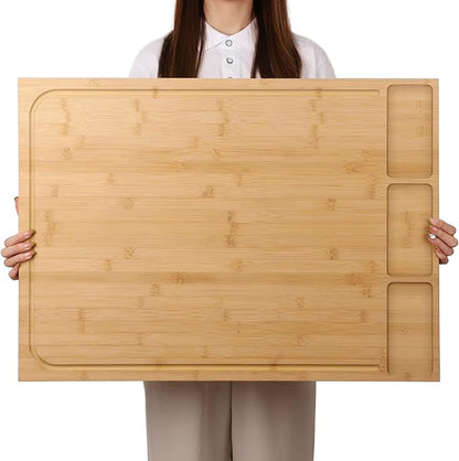 30 x 21 in Extra Large Bamboo Cutting Board and Stovetop Cover, Stove Top Cover Chopping Board with Detachable Legs and Juice Groove, Sink Cover Board, for Restaurant Kitchen Countertop