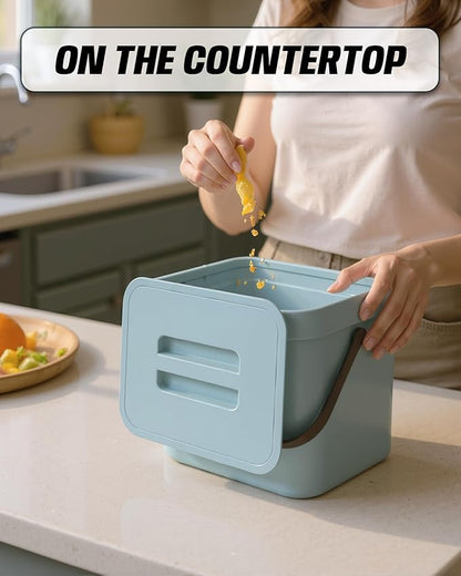 Kitchen Compost Bin - 1.8 Gallons Hanging Trash Can with Lid for Kitchen Cabinet Door, Under Sink, Wall Mounted Waste Bin for Bathroom, 7L(Subtle Blue)