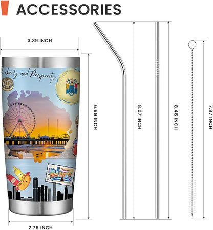 20oz Insulated Tumbler New Jersey State Coffee Mug, United States Map Travel Mug Landmark, Birthday Gifts Cute Custom Tumbler Cups with Lid and Straw Gifts for Mom