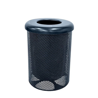 COATEDOUTDOORFURNITURE RFT-P-DBL Heavy Duty Round Trash Receptacle with Flat Top, Liner Included, 32 Gallon, Dark Blue, Made in America