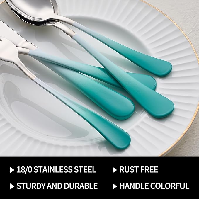 20-Pieces Color Silverware Sets for 4,Green and White Handle Stainless Steel Cutlery Set, Include Forks Spoons and Knives Set, Dishwasher Safe Utensil Sets for Home Restaurant