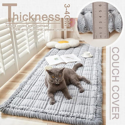 Couch Cover for Dogs Washable, Fuzzy Pet Couch Covers for 3 Cushion Sofa Pet Friendly, Non Slip Sofa Cover (Light Gray, 27.6" x 59"/70 x 150cm)