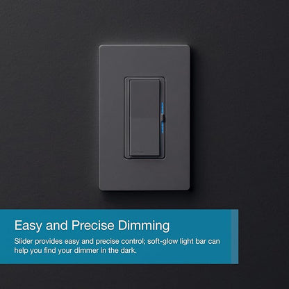 Lutron Diva Smart Dimmer Light Switch with Wallplate for Caseta Lighting (Lutron Smart Hub Required), for LED Lights, 150W, Single-Pole/3-Way, No Neutral, White (DVRFW-6L-WH-A)