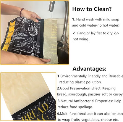 Bread Bags for Homemade Bread- 2 Packs XL Reusable Beeswax Bread Bags for Homemade Bread Sourdough Organic Food Storage Bag to Keep Sourdough Fresh,Gift for Christmas
