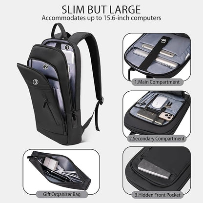 Business Backpack for Men Lightweight Commute Laptop Backpack Anti-Theft Water Resistant Backpack for 15.6 Inch Computer for Daily Office Work with Small Bag (Black)