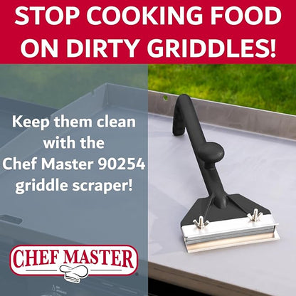 Chef Master Griddle Scraper & Flat Top Grill Cleaner - Griddle Cleaning Kit - Stainless Steel Flat Grill Scraper Tool for Diners, Restaurant, Food Truck - Blackstone Accessories - 90254