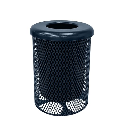 COATEDOUTDOORFURNITURE RFT-DBL Heavy Duty 32 Gallon Round Trash Receptacle, Liner Included, Dark Blue with Flat Top, Made in America